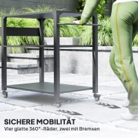 Outsunny Outdoor Keukeneiland, Grillwagen met Opbergrek, Handvat, 4 Wielen, Keukentrolley, Tuin, Terras, Metaal, Zwart(m-6)