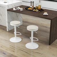 HOMCOM Lot de 2 tabourets de bar, chaises de bar pivotantes avec assise en hévéa, hauteur réglable et repose-pieds, blanc(m-9)