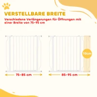 PawHut Veiligheidshek voor honden, barrière, muurbevestiging met drukknopen, verstelbaar van 75 cm tot 95 cm, wit(m-4)