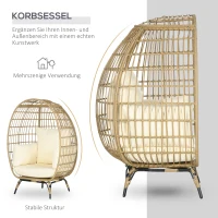 Outsunny Rotan Stoel in Mandvorm Rotan stoel met zitkussen tuinstoel metaal(m-5)