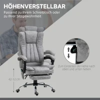 HOMCOM Ergonomische bureaustoel comfortabele grote massage met verwarmingsfunctie ligfunctie voetensteun thuis grijs(m-4)