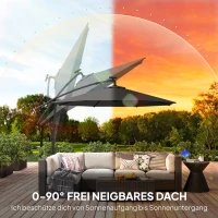 Outsunny Vrijhangende parasol LED Solar ca. Ø300 cm draaibaar parasol met slinger, standaard, beschermhoes Donkergrijs(m-6)