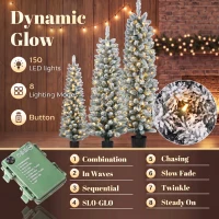 HOMCOM Prelit Snowy Flocked Artificial Christmas Tree Set of 3, Slim Xmas Tree with PVC Tips, 3FT+4FT+5FT(m-5)