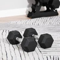 HOMCOM Conjunto de Halteres Hexagonais 2 x 5 kg Conjunto de Pesos com Barras de Conexão Kit de Treino de Fitness(m-10)