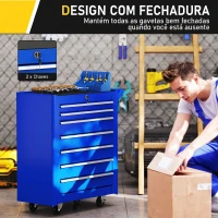 DURHAND Carrinho de Ferramentas com 7 Gavetas Carrinho de Oficina com Fechadura Pega 2 Rodas com Travão 69x33x75 cm Azul(m-7)