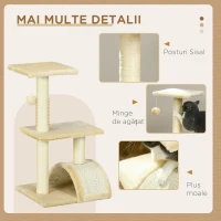 PawHut Copac pentru Pisici cu 3 Niveluri, Zgârietoare, Plus și Sisal, 40x35x72 cm, Crem(m-5)