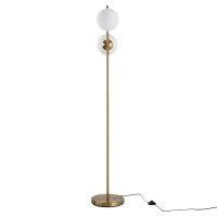 HOMCOM Stehlampe Wohnzimmer mit 2-teiliger Glas-Lampenschirm, Stehleuchte Standleuchte mit 2 E27 Fassung für Wohnzimmer Schlafzimmer, exkl. Glühbirne(m-6)