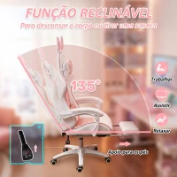 Vinsetto Cadeira Gaming Giratória de Couro PU com Altura Ajustável Inclinável 135° Apoio para a Cabeça 65x63x136-142 cm Rosa e Preto(m-7)