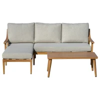 Outsunny Gartenmöbel Set für 3 Personen mit Chaiselongue Doppelsofa Tisch Natur(m-10)
