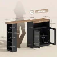 HOMCOM Mesa de Bar Extensível e Giratória 360° com Prateleiras Abertas e 2 Portas de Vidro 150x80x105,5 cm Preto e Madeira(m-3)