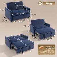 HOMCOM 2 Seater Sofa Bed, 3-in-1 Convertible Pull Out Sleeper Sofa with Click-Clack Adjustable Backrest, Dark Blue(m-3)