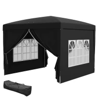 Outsunny 3 x 3 m Paviljoen met 4 Zijwanden, Ramen, Feesttent met UV-Bescherming, Tuinpaviljoen incl. Draagtas, Staal, Zwart(m-10)