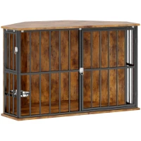 PawHut Corner Dog Crate Furniture with Two Bowls, Lockable Doors, for Small, Medium Dogs, Rustic Brown(m-1)