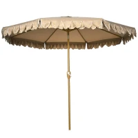 Outsunny parasol, met franje, kantelbaar, met handslinger, staal+polyester, kaki, Ø265 x 235,5 cm(m-10)