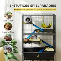 PawHut Kleindierenkooi, Huisdierkooi met 5 Niveaus, Anti-Slip Rampen, Hangmat, 88 x 48 x 150,5 cm, Donkergrijs(m-4)