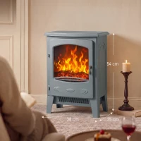 HOMCOM Electric Fireplace, Freestanding Electric Fire with Realistic Flame Effect, Log Burner, 1000W/ 2000W, Grey(m-3)