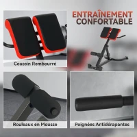SPORTNOW Banc de Musculation Réglable 5 Niveaux, Chaise Romaine avec Rouleaux en Mousse Dense, 112 x 62 x 88 cm, Noir et Rouge(m-7)