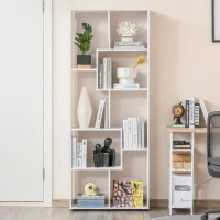 HOMCOM Bibliothèque étagère Zig zag Design Contemporain 70L x 24l x 178H cm Panneaux Particules Blanc(m-2)