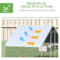 PawHut Enclos pour Poules XXL 6 m² - Grand Parcours Extérieur en Acier Galvanisé 3x2x2m - Volière de Jardin Anti-renard avec Bâche de Toit pour 4-6 Poules, Canards ou Lapins, Gris(m-4)