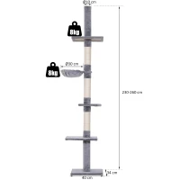 PawHut Kattenboom krabboom kattenkrabboom met sisalpalen in hoogte verstelbaar grijs(m-3)