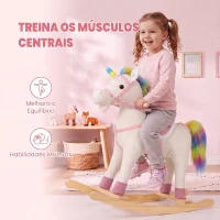 AIYAPLAY Cavalinho de Baloiço Unicórnio com Som e Base de Madeira para Crianças 1-3 Anos Creme(m-6)