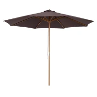 Outsunny 3(m) Garden Parasol, Pulley Operated Patio Umbrella, Wooden Parasol, Table Market Umbrella with Rope Pulley Mechanism and 8 Ribs, Coffee(m-10)