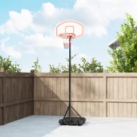 HOMCOM Panier de basket extérieur ajustable portable hauteur d'arceau réglable 210-240 cm base de lestage sur roulettes poteau métal noir blanc(m-10)