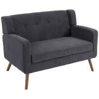HOMCOM 2 Seater Sofa, 118 cm Corduroy Small Loveseat with Spring Cushion, Wood Legs for Small Space, Living Room, Dark Grey(m-1)