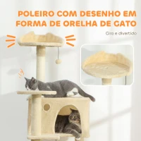 PawHut Arranhador para Gatos com Múltiplas Plataformas Cama 2 Cavernas Rede Escada Postes de Sisal 48x48x160 cm Bege(m-5)