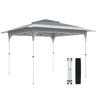 Outsunny Tenda Dobrável 3,5x3,5 m Pop-up com Altura Ajustável 3 Níveis Teto Duplo Fecho Central e Bolsa UPF50+ Cinzento(m-1)