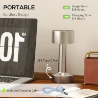 HOMCOM Cordless Table Lamp, Touch LED Desk Lamp with Rechargeable Battery, 3 Colour, for Bedroom Living Room, Silver(m-4)