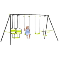 Outsunny Conjunto de Baloiços Infantil com 2 Baloiços Baloiço Duplo e Estrutura de Aço para Crianças de 3-8 Anos 355x184x186 cm Verde(m-11)