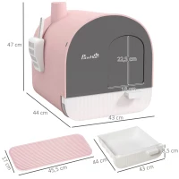 PawHut Kattenbak met Deksel, Strooischaufel, Vuilvangmat, Kunststof, Roze/Zwart(m-3)