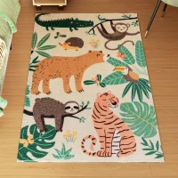 HOMCOM Fleece tapijt met junglepatroon, onderhoudsvriendelijk, Crèmekleurig + Kleurrijk(m-11)