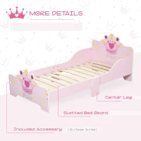 HOMCOM Kids Toddler Bed Princess Crown Theme Safety Side Rails Slats Home Bedroom Furniture Boys Girls 3-6 Years Pink 143 x 73 x 60 cm(m-5)