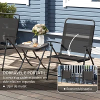 Outsunny Conjunto de Mesa e Cadeiras de 3 Peças Móveis de Jardim Dobráveis com Encosto Ajustável e Bancada de Vidro Preto(m-4)