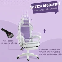 Vinsetto Sedia Gaming con Orecchie da Coniglio, Poggiapiedi, Cuscini, Reclinabile e Altezza Regolabile, Viola(m-5)