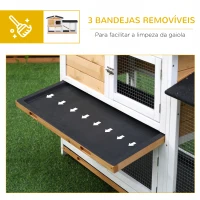 PawHut Coelheira de Madeira Exterior Gaiola para Coelhos de 2 Níveis com Teto Asfáltico 2 Cercados de Metal Bandeja Removível 3 Portas e Rampa 157,4x53x93,5cm Natural(m-7)