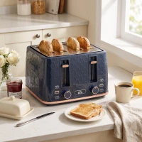HOMCOM Toaster 4 slice, Toaster with 7 Browning Levels, High Lift, Reheat/Defrost/Cancel, Self-centring Function, Dark Blue(m-2)