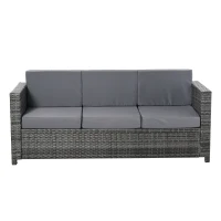 Outsunny Poly-rotan bank met kussens 3-zits loungebank tuin metaal polyester grijs(m-10)