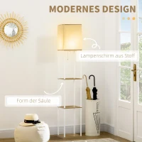 HOMCOM Staandelamp, Vloerlamp met Planken, Metalen Frame, Stoffen Kap, 26x26x159cm, Wit/Bruin(m-4)