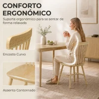 HOMCOM Conjunto de 2 Cadeiras de Sala de Jantar em Madeira Design Windsor Encosto Curvo Assento Largo Natural(m-4)