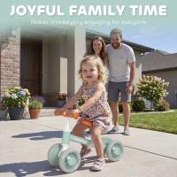 AIYAPLAY Baby Balance Bike for 1-2 Years Old, Light-up Toddler Balance Bike with Adjustable Seat, 4 Silent EVA Wheels, Green(m-9)