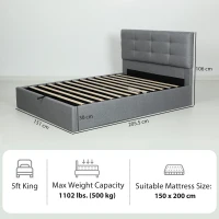 HOMCOM 5ft King Ottoman Bed with Gas Lift Storage - Grey(m-3)