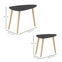 HOMCOM Conjunto de 2 Mesas Auxiliares com Pés de Madeira Mesas de Café 59,5x39,5x45 cm e 44,5x28,5x40 cm  Preto(m-3)
