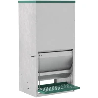 PawHut Comedero para Aves de Corral de 24L de Capacidad Comedero para Gallinas con Apertura Abrible Automática y Pedal Resistente Agua 33,5x38,5x66 cm Plateado y Verde(m-1)