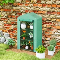 Outsunny Estufa de Jardim de 3 Níveis Porta Enrolável Estrutura Metálica Cobertura de PE Anti-UV 69x49x125 cm Verde(m-8)
