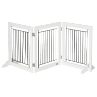 PawHut Foldable Pet Gate, with Three Panels & Two Support Feet - White(m-1)