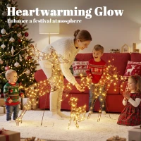 Outsunny 3-Piece Light Up Deer Family Set of 3, Lighted Reindeer Christmas Decorations Outdoor with 200 LED Lights, Brown(m-4)