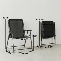 Outsunny Folding Garden Chairs Set of 2, Outdoor Dining Chairs with Wide Texteline Seat, High Back and Armrests, Black(m-3)